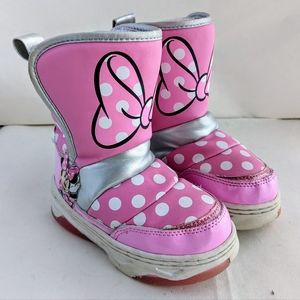Minnie Mouse Disney Pink Bow Light Up Kids Chilly Winter Snow Boots Sz 7/8